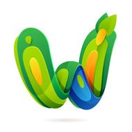 W letter volume ecology logo with leaves and water drops