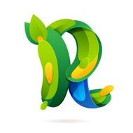 R letter volume ecology logo with leaves and water drops