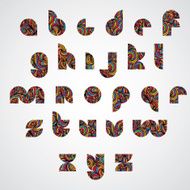 Pattern ornamental colorful fashionable font lower case letters