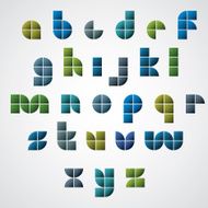 Colorful glossy geometric smooth comic font lowercase letters