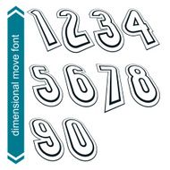 Outlined rotated vector numeration monochrome lined numbers set