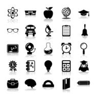 Set of black icons on white background Education N4