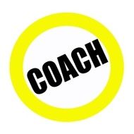 COACH black stamp text on white