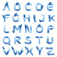 Ecology english alphabet letters with water waves and drops