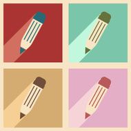 Flat with shadow concept and mobile application colored pencil