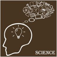 Human head and icons of science Vector illustration in linear N2