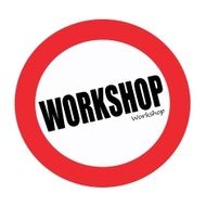 WORKSHOP stamp text on white