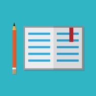 Flat style pencil and opened book Vector illustration