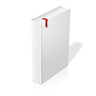 Realistic standing white blank hardcover book with red bookmark Vector