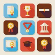 Flat Graduation and Success Squared App Icons Set