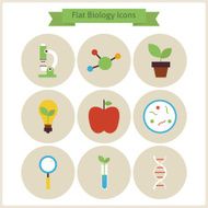 Flat School Biology and Science Icons Set