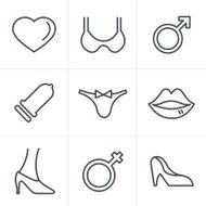 Line Icons Style Sex And XXX Set Vector Design