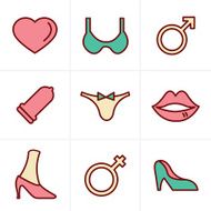 Icons Style Sex And XXX Set Vector Design