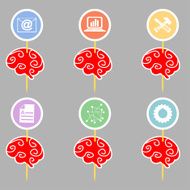 Set of abstract brains with symbols infographics Vector