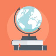 Globe and Books flat style colorful vector icon N2