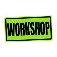 WORKSHOP black stamp text on green