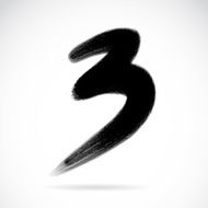 Numbers three written with a brush on white background