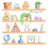 Watercolor shelf with objects