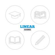 Pencil and open book signs Graduation cap icon N35