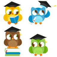 Owls with graduation hats education set