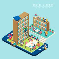 online library concept 3d isometric infographic