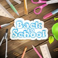 School supplies on wooden background EPS 10 N3