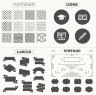 Pencil and open book signs Graduation cap icon N36