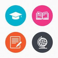 Pencil and open book signs Graduation cap icon N37