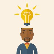 Black businessman with bulb on his head