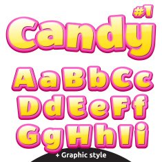 Funny children's candy letters set Latin uppercase and lowercase