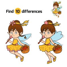 Find differences (little fairy with a basket of fruit) N2