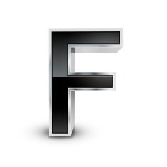 3d black metal alphabet F