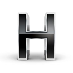 3d black metal alphabet H