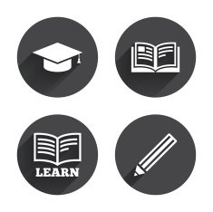 Pencil and open book signs Graduation cap icon N25