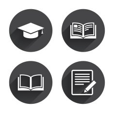 Pencil and open book signs Graduation cap icon N29
