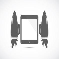 Cartoon rocket with mobile phone N2