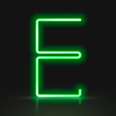 3d green neon light letter E