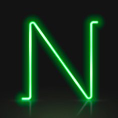 3d green neon light letter N