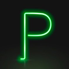 3d green neon light letter P
