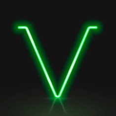 3d green neon light letter V
