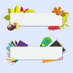 set of two banners with seasonal background school supplies and