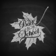 Back To School chalk label with maple leaf