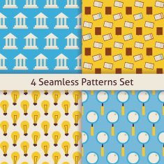 Four Vector Flat Seamless Knowledge School Search and Idea Lamp
