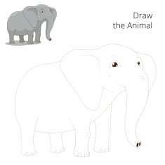 Draw animal elephant educational game vector illustration N2