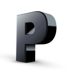 glossy black alphabet P