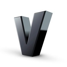 glossy black alphabet V