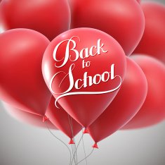Back To School retro label with flying balloons N2