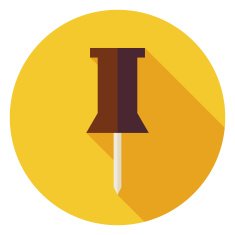 Flat Office Paper Pin Circle Icon with Long Shadow