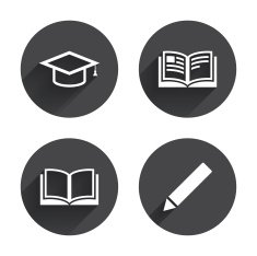 Pencil and open book signs Graduation cap icon N31