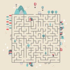 square labyrinth with adorable country scene